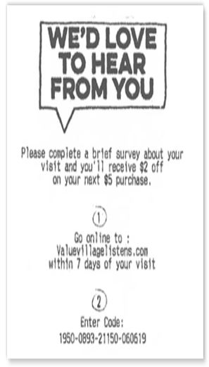 Valuevillagelistens Survey receipt